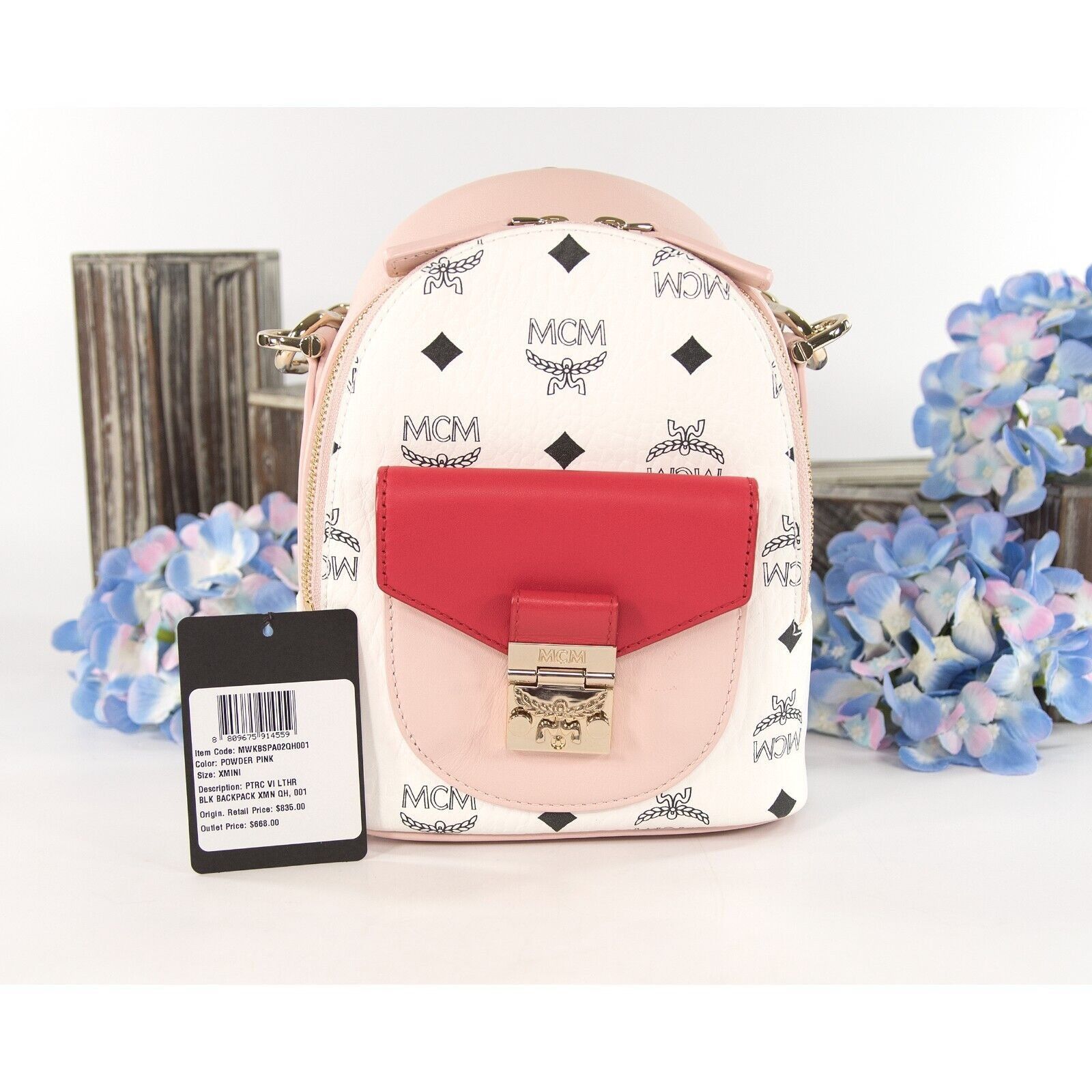 MCM Visetos Powder Pink Colorblock Monogram Mini Backpack
