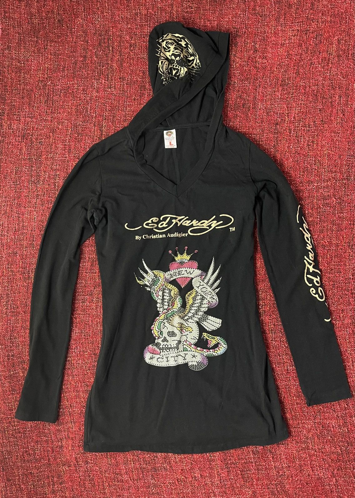 Christian Audigier × Ed Hardy × Vintage Ed hardy by Christian Audigier Y2K vintage hooded longsleeve Size US L / EU 52-54 / 3 - 1 Thumbnail