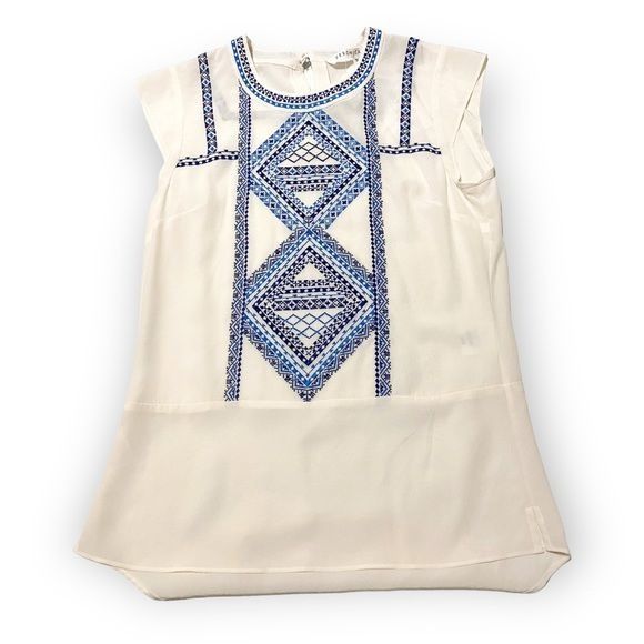 Veronica Beard NWT Veronica Beard White Silk Embroidered Baja Flutter Top Size XS / US 0-2 / IT 36-38 - 11 Thumbnail