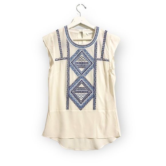 Veronica Beard NWT Veronica Beard White Silk Embroidered Baja Flutter Top Size XS / US 0-2 / IT 36-38 - 1 Thumbnail