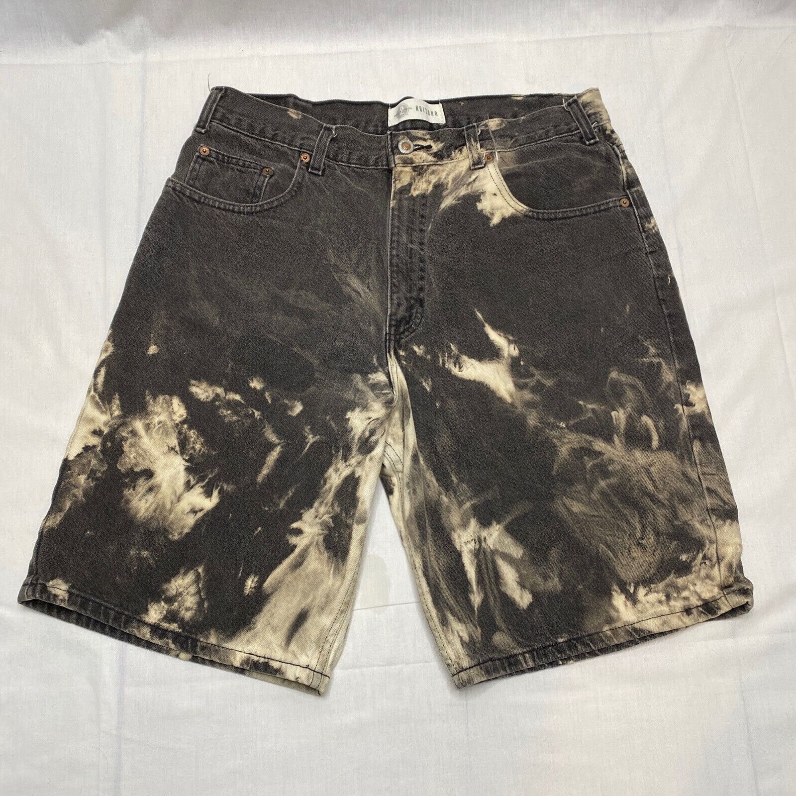 Black Tie-Dye Washed Distressed Denim Shorts