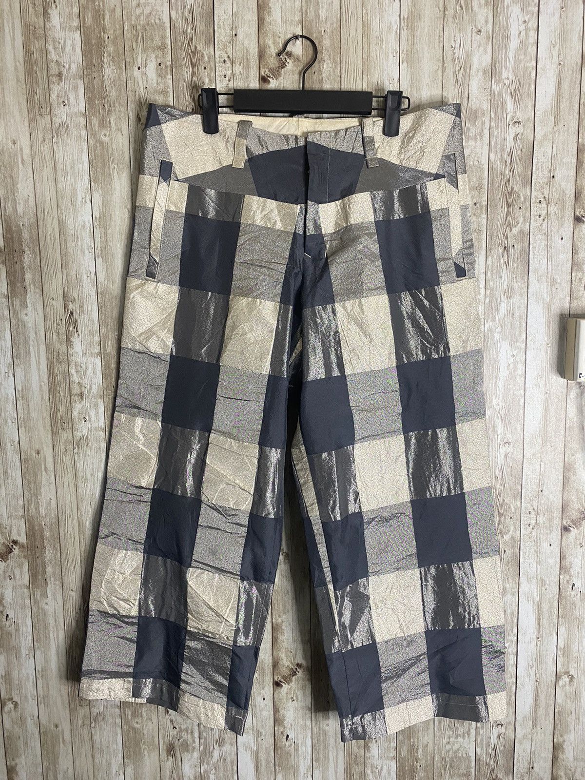 Japanese Brand × Yohji Yamamoto Yohji Yamamoto Glitter Checkered Cropped Pants Size US 33 - 1 Thumbnail