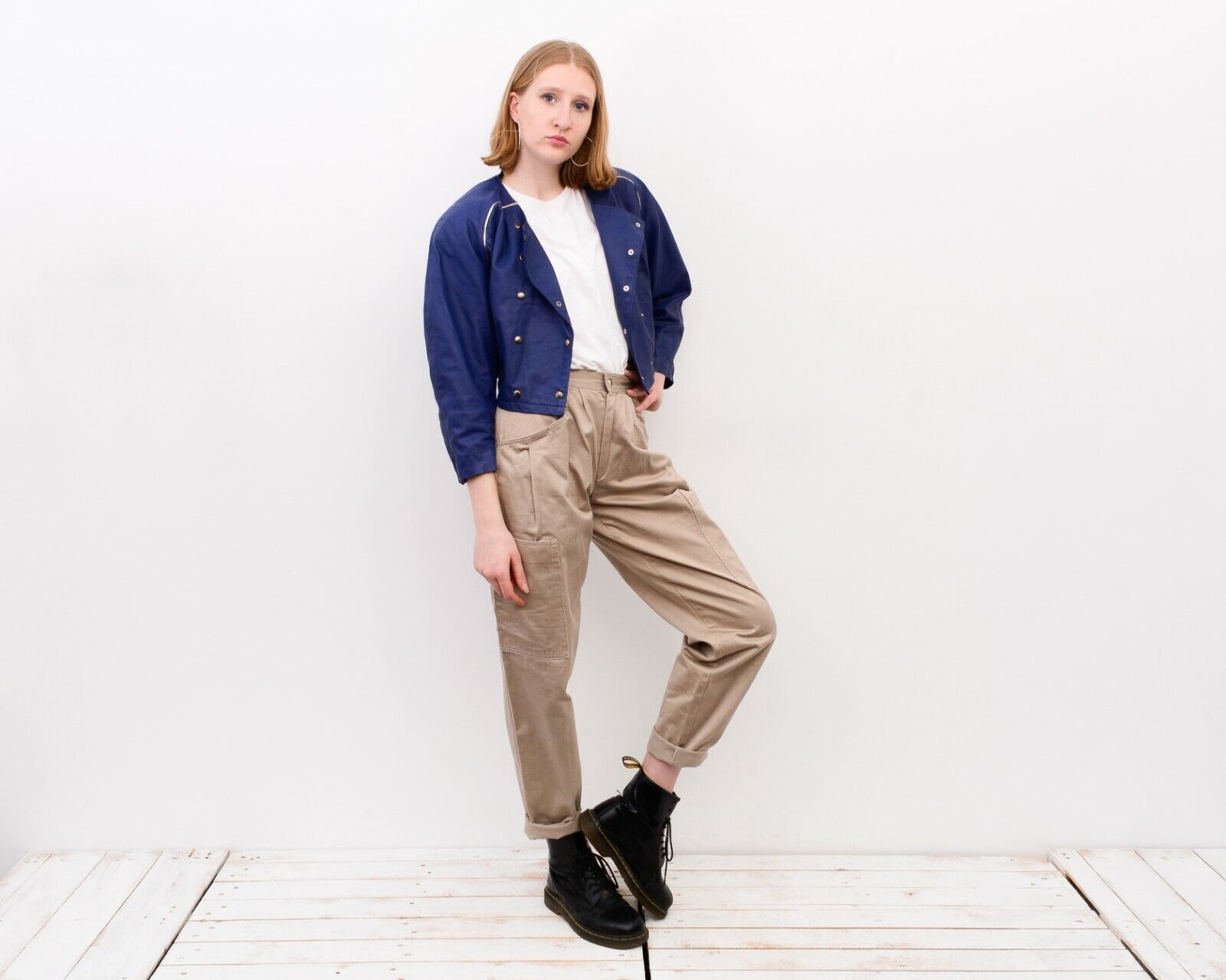 Other × Vintage Women Crop Double Breasted Jacket Snap Buttons Puffy Sleeves Size M / US 6-8 / IT 42-44 - 3 Thumbnail