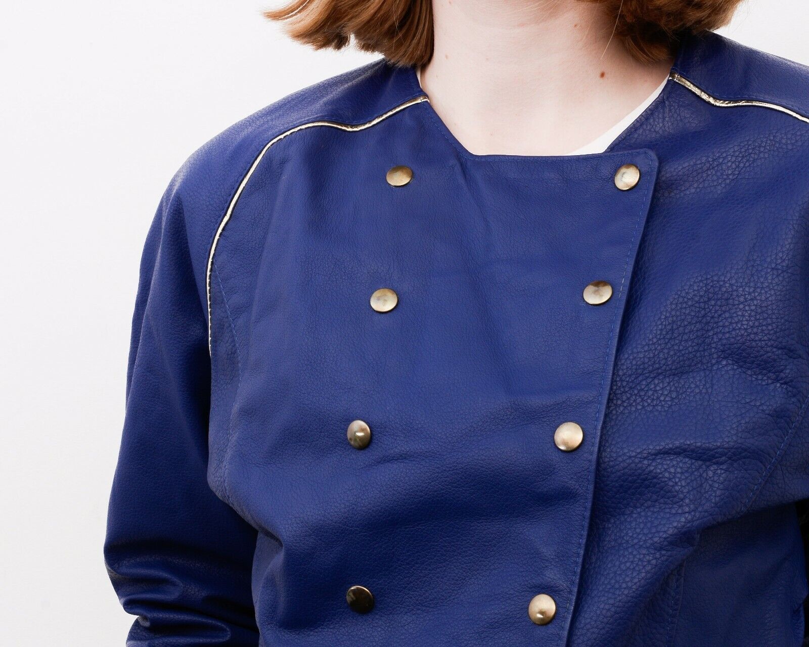 Other × Vintage Women Crop Double Breasted Jacket Snap Buttons Puffy Sleeves Size M / US 6-8 / IT 42-44 - 4 Thumbnail