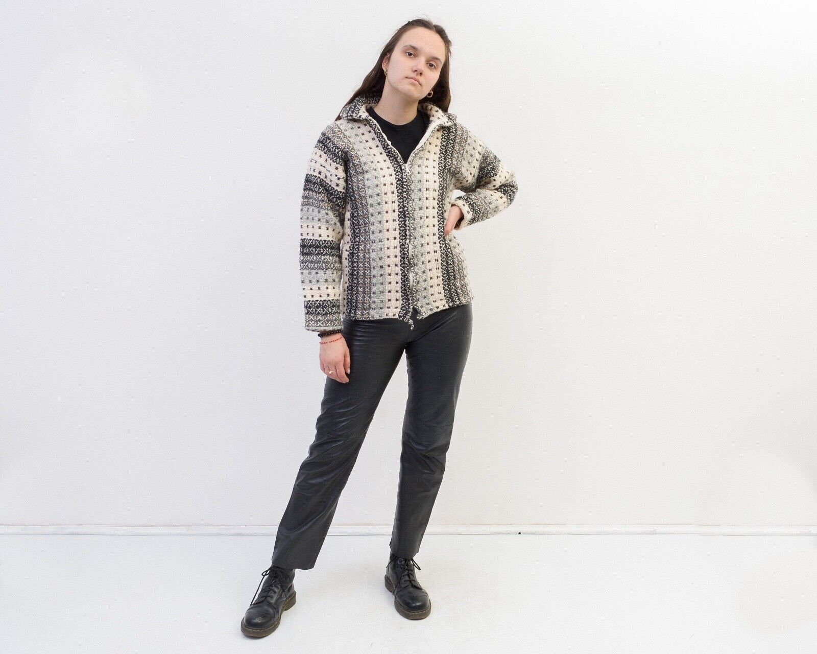 Vintage Women Cardigan Sweater Jacket Knitted Zip Up Boho Cropped Size M / US 6-8 / IT 42-44 - 4 Thumbnail