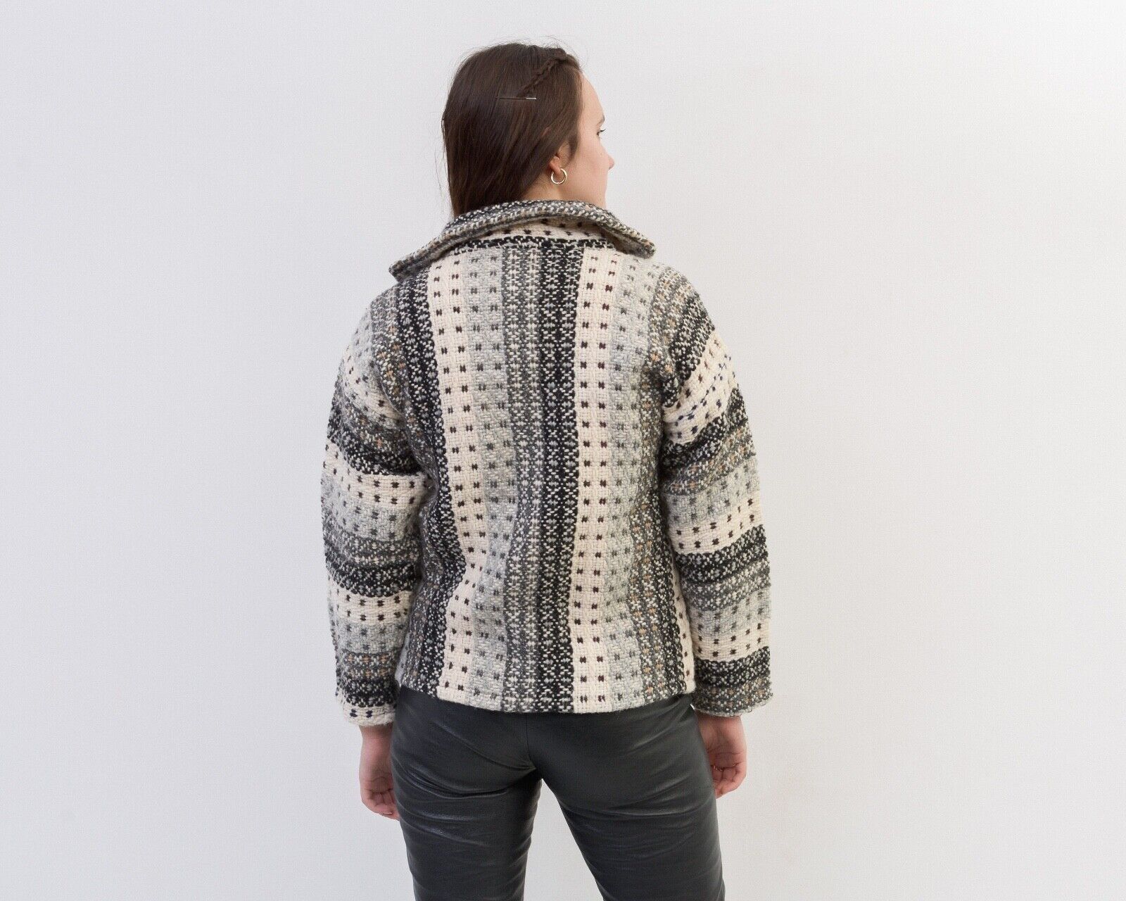Vintage Women Cardigan Sweater Jacket Knitted Zip Up Boho Cropped Size M / US 6-8 / IT 42-44 - 6 Thumbnail