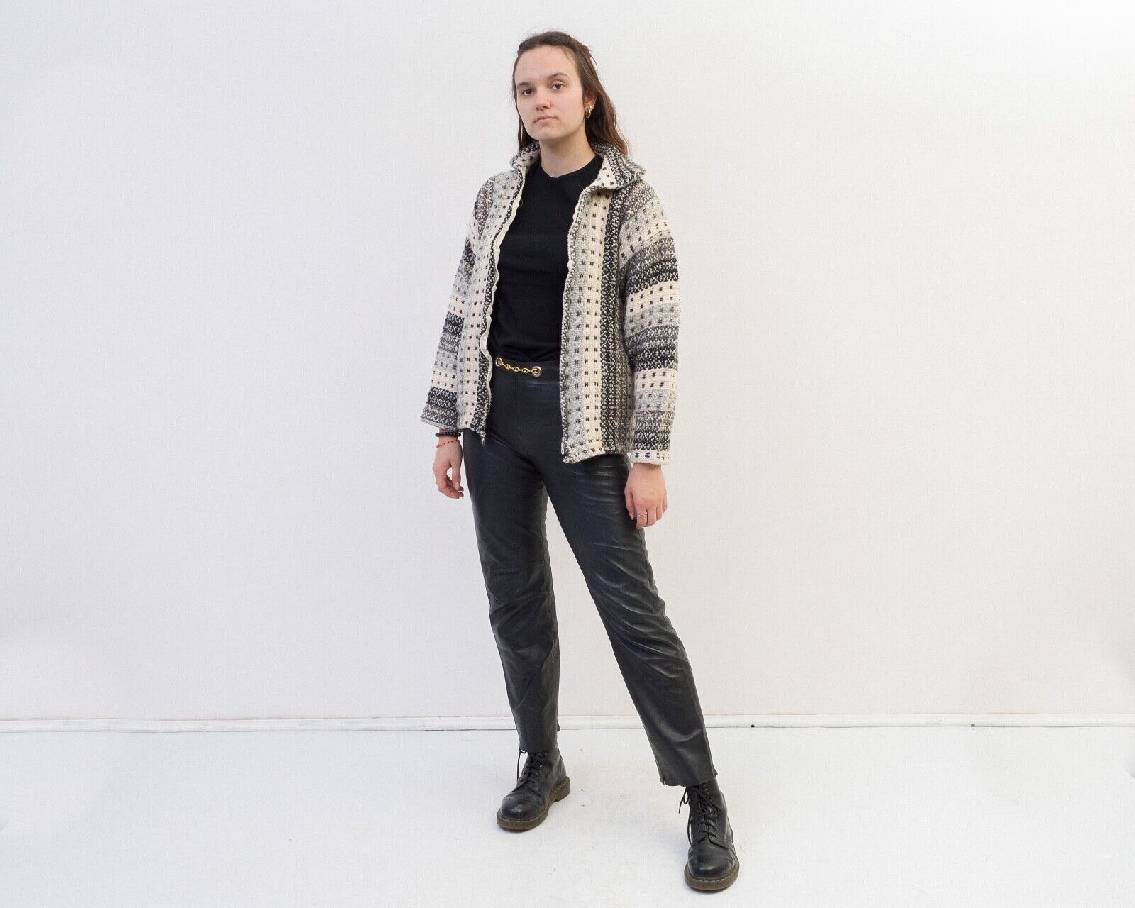 Vintage Women Cardigan Sweater Jacket Knitted Zip Up Boho Cropped Size M / US 6-8 / IT 42-44 - 5 Thumbnail
