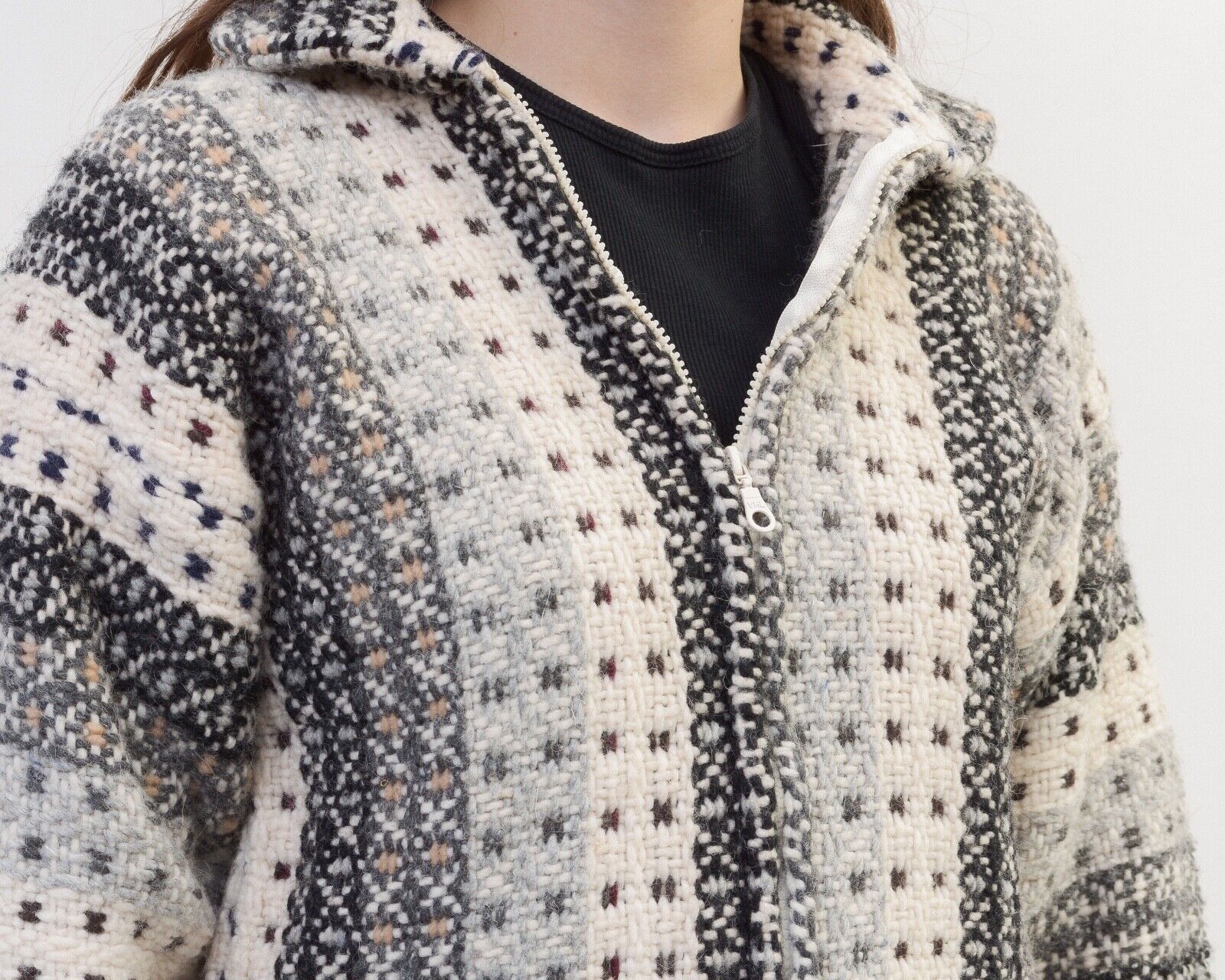 Vintage Women Cardigan Sweater Jacket Knitted Zip Up Boho Cropped Size M / US 6-8 / IT 42-44 - 7 Thumbnail
