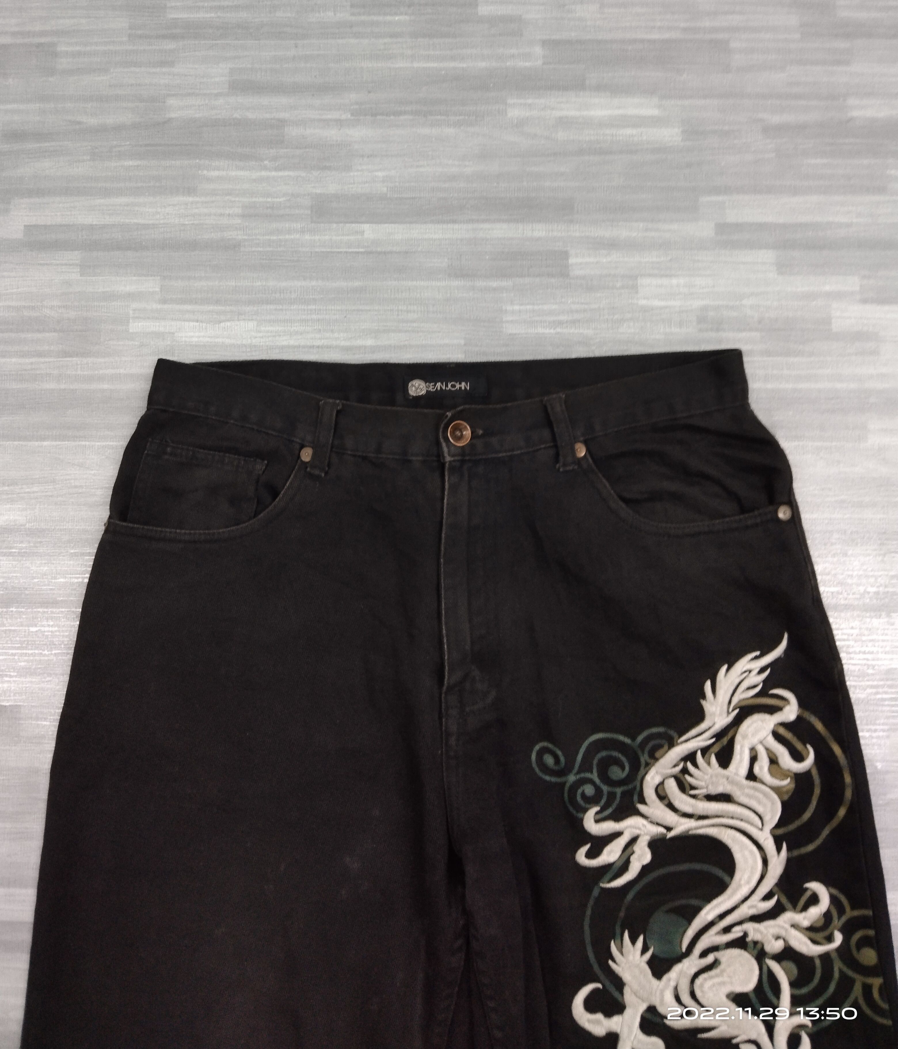 Sean John BAGGY🔥DiSTRESSED SEAN JOHN EMBROIDED DENIM PANTS Size US 33 - 4 Thumbnail