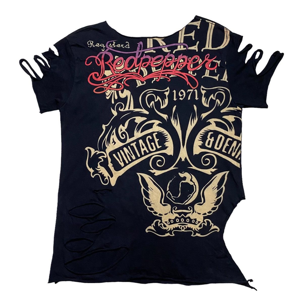 Ed Hardy Ed Hardy X Black Pepper distressred design tee Size ONE SIZE - 6 Thumbnail