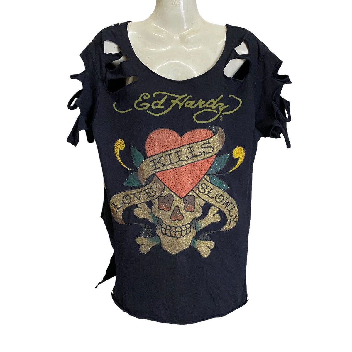 Ed Hardy Ed Hardy X Black Pepper distressred design tee Size ONE SIZE - 1 Thumbnail