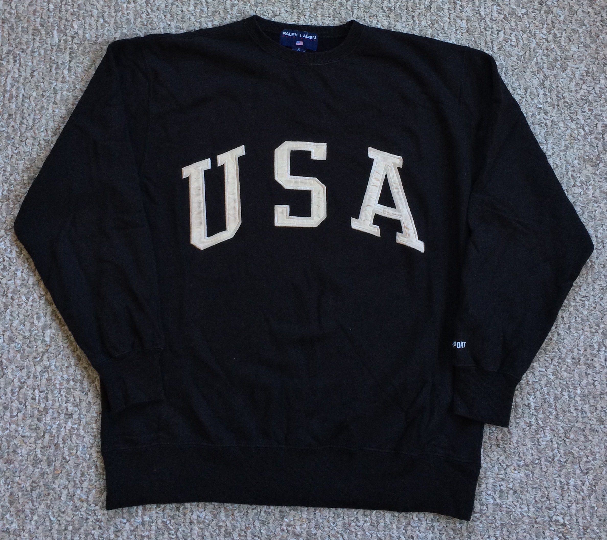 image of Polo Ralph Lauren Vintage 90's Ralph Laurent Polo Sport Usa Sweatshirt in Black, Men's (Size Small)