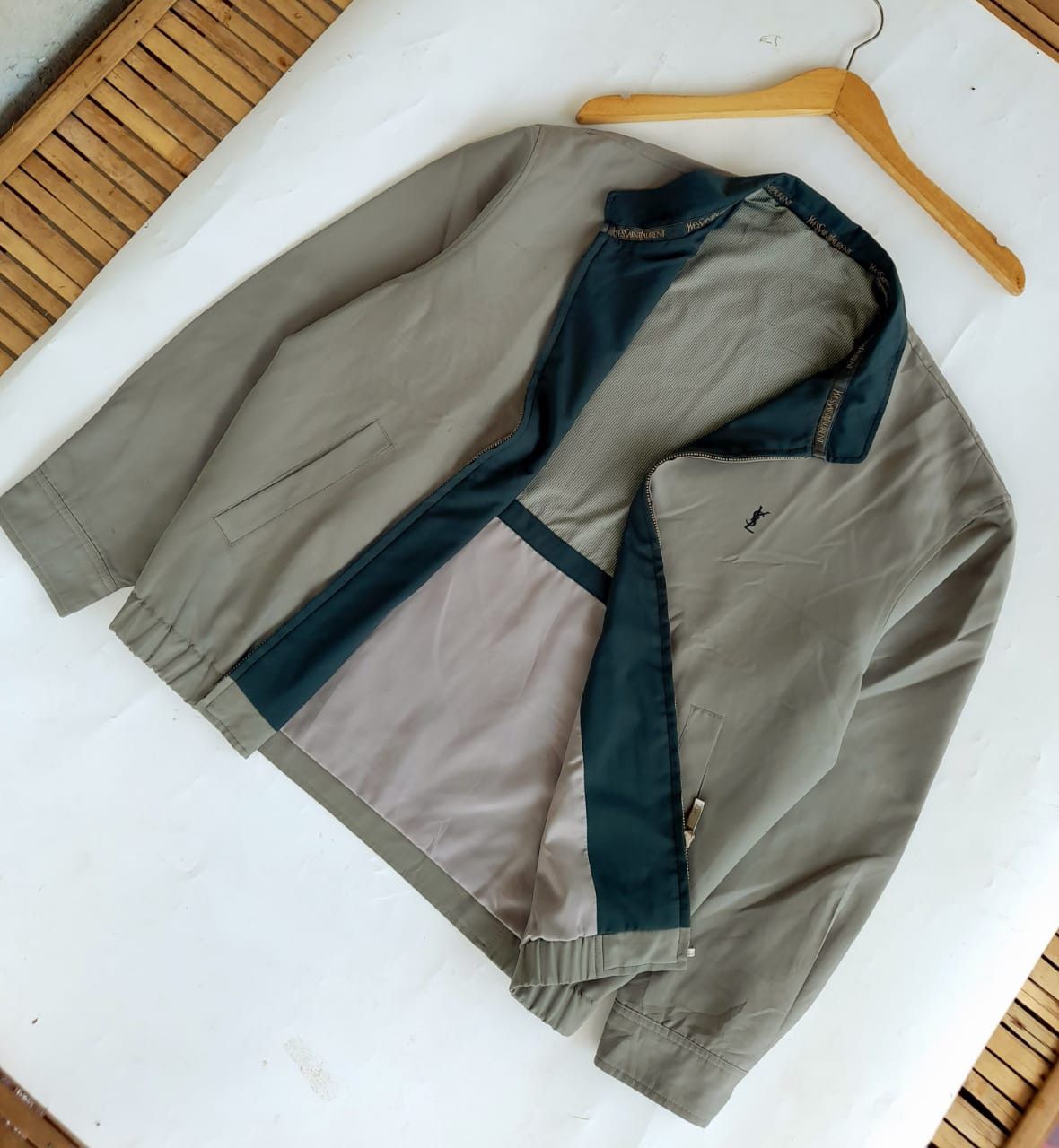 image of Itemvintage YVES Saint Laurent X YSL Jacket in Greenish Grey, Men's (Size Medium)