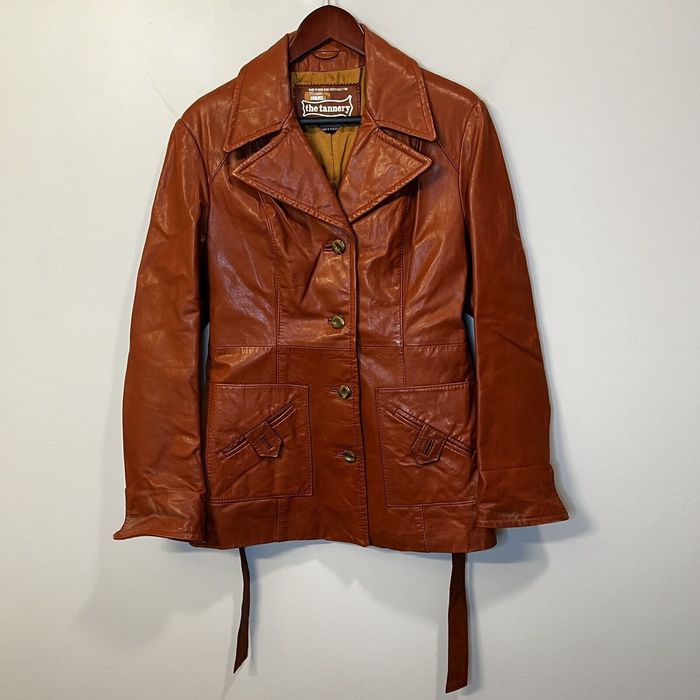 Vintage Vtg 70s Montgomery Ward The Tannery Brown Leather Jacket 