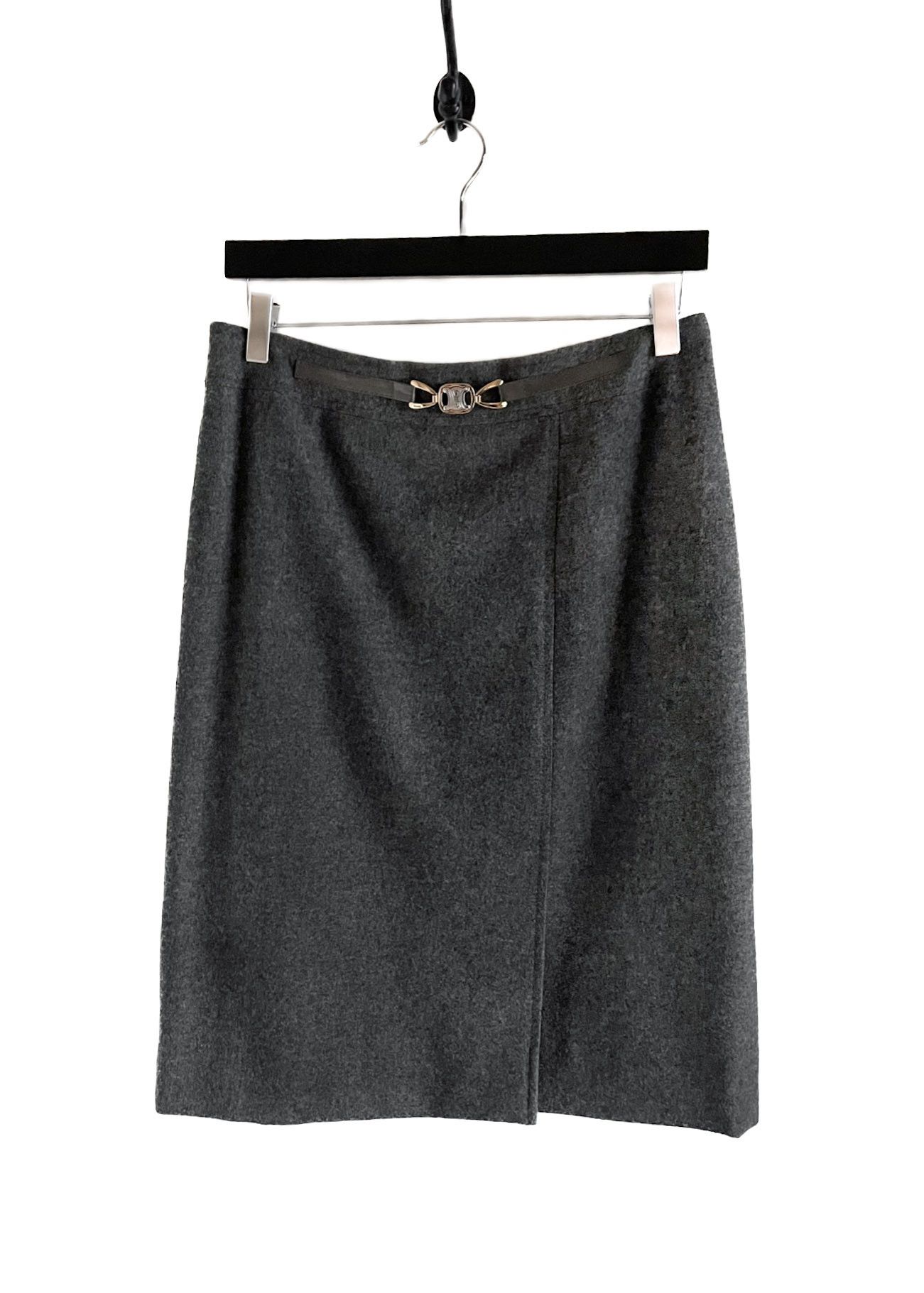 Celine Céline Vintage Grey Wool Logo Accent Skirt Size 30" / US 8 / IT 44 - 1 Thumbnail