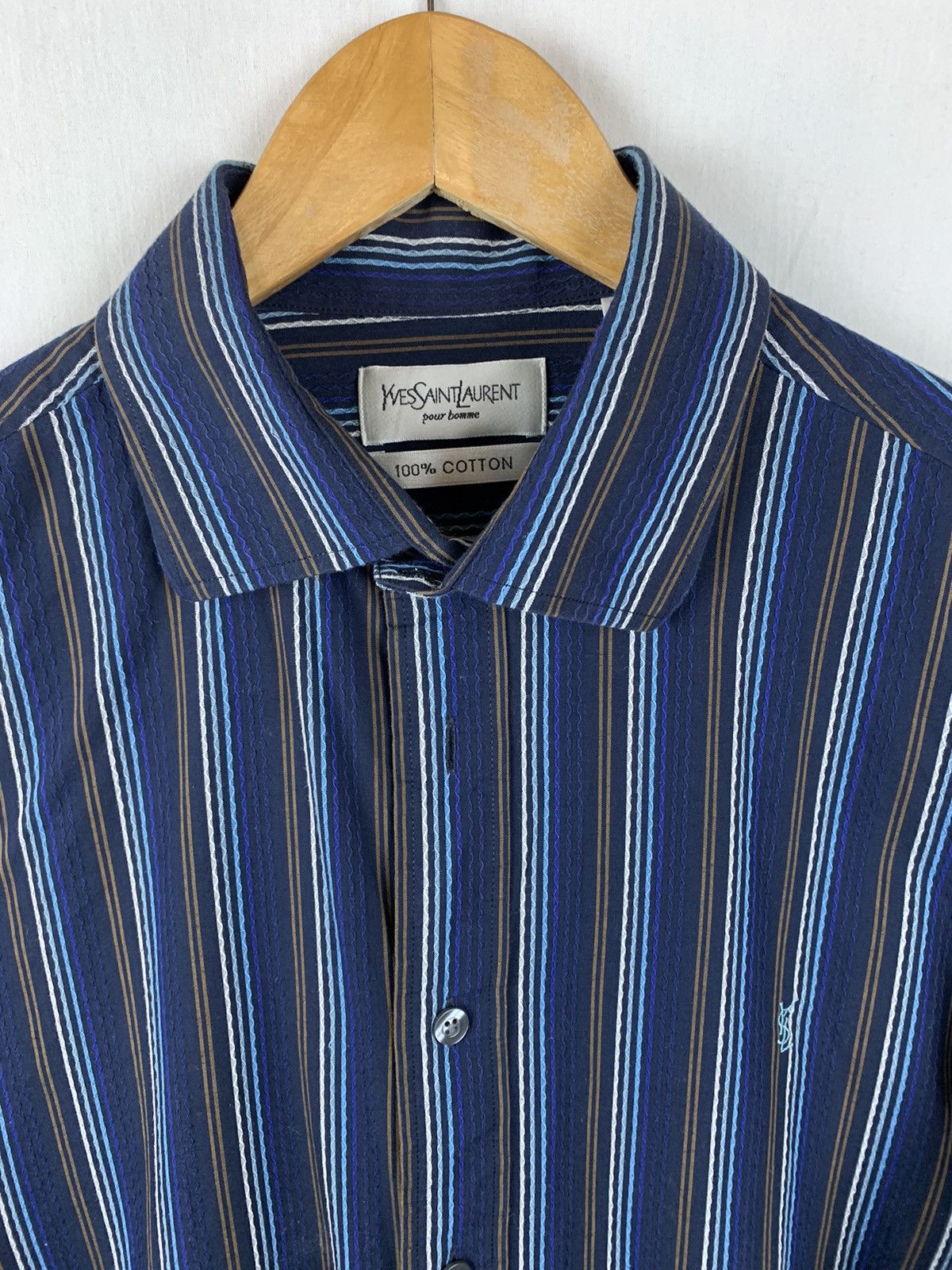 Vintage YSL blue striped button cheapest down