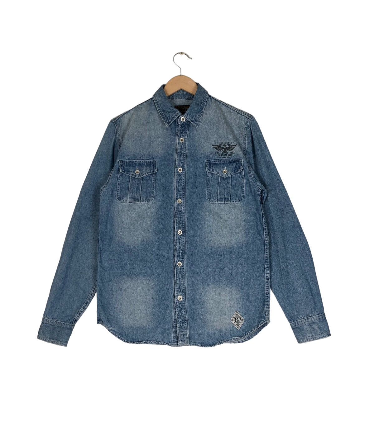 Japanese Brand Japan Brand Black Flame Skull Denim Shirt Size US L / EU 52-54 / 3 - 2 Thumbnail