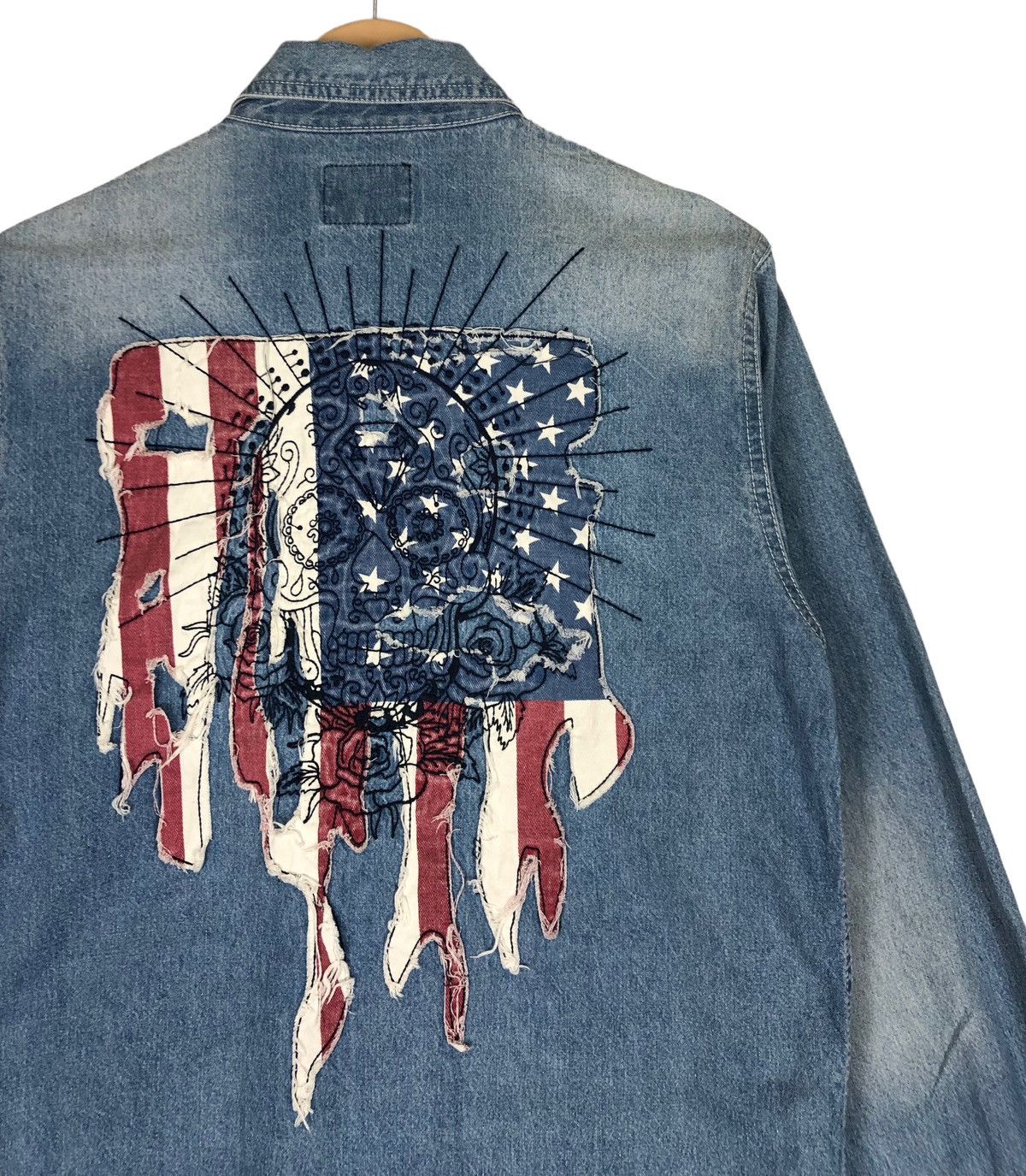 Japanese Brand Japan Brand Black Flame Skull Denim Shirt Size US L / EU 52-54 / 3 - 7 Thumbnail