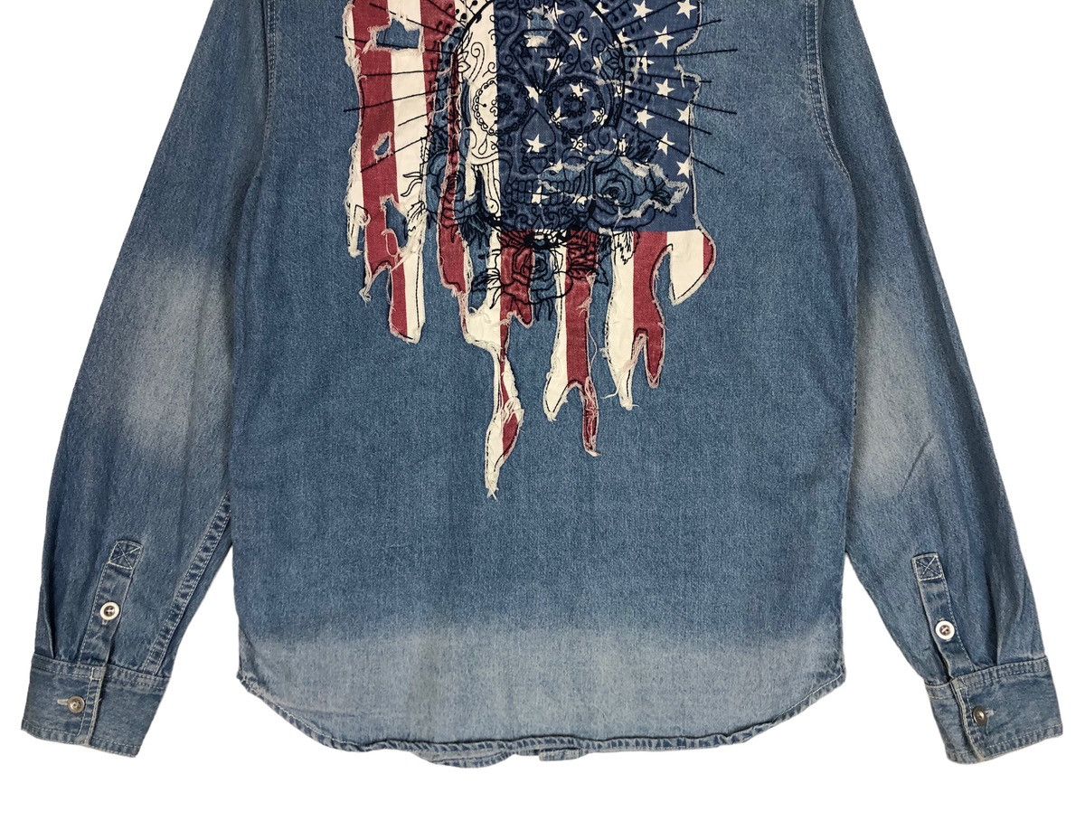 Japanese Brand Japan Brand Black Flame Skull Denim Shirt Size US L / EU 52-54 / 3 - 8 Thumbnail