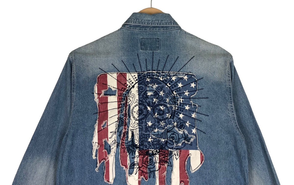 Japanese Brand Japan Brand Black Flame Skull Denim Shirt Size US L / EU 52-54 / 3 - 6 Thumbnail