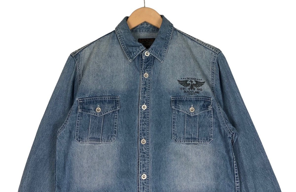 Japanese Brand Japan Brand Black Flame Skull Denim Shirt Size US L / EU 52-54 / 3 - 9 Thumbnail