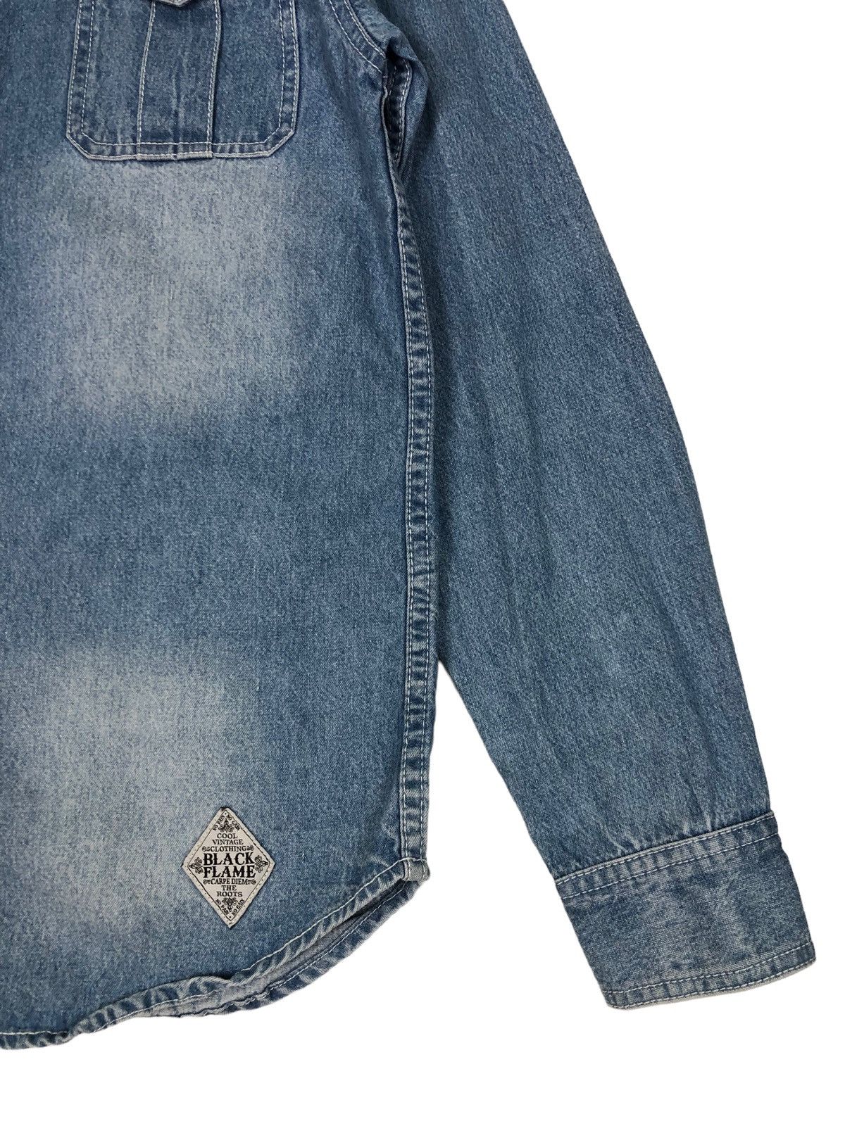 Japanese Brand Japan Brand Black Flame Skull Denim Shirt Size US L / EU 52-54 / 3 - 4 Thumbnail