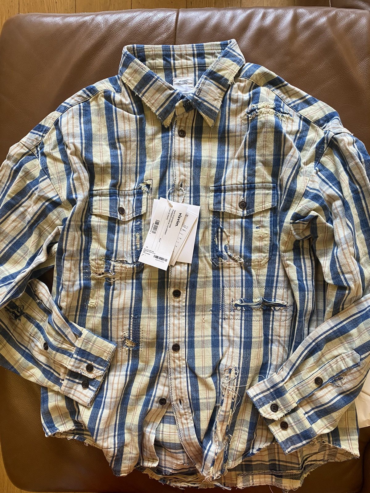 Visvim Pioneer Check Long Sleeve Crash Shirt in Dark Indigo 22