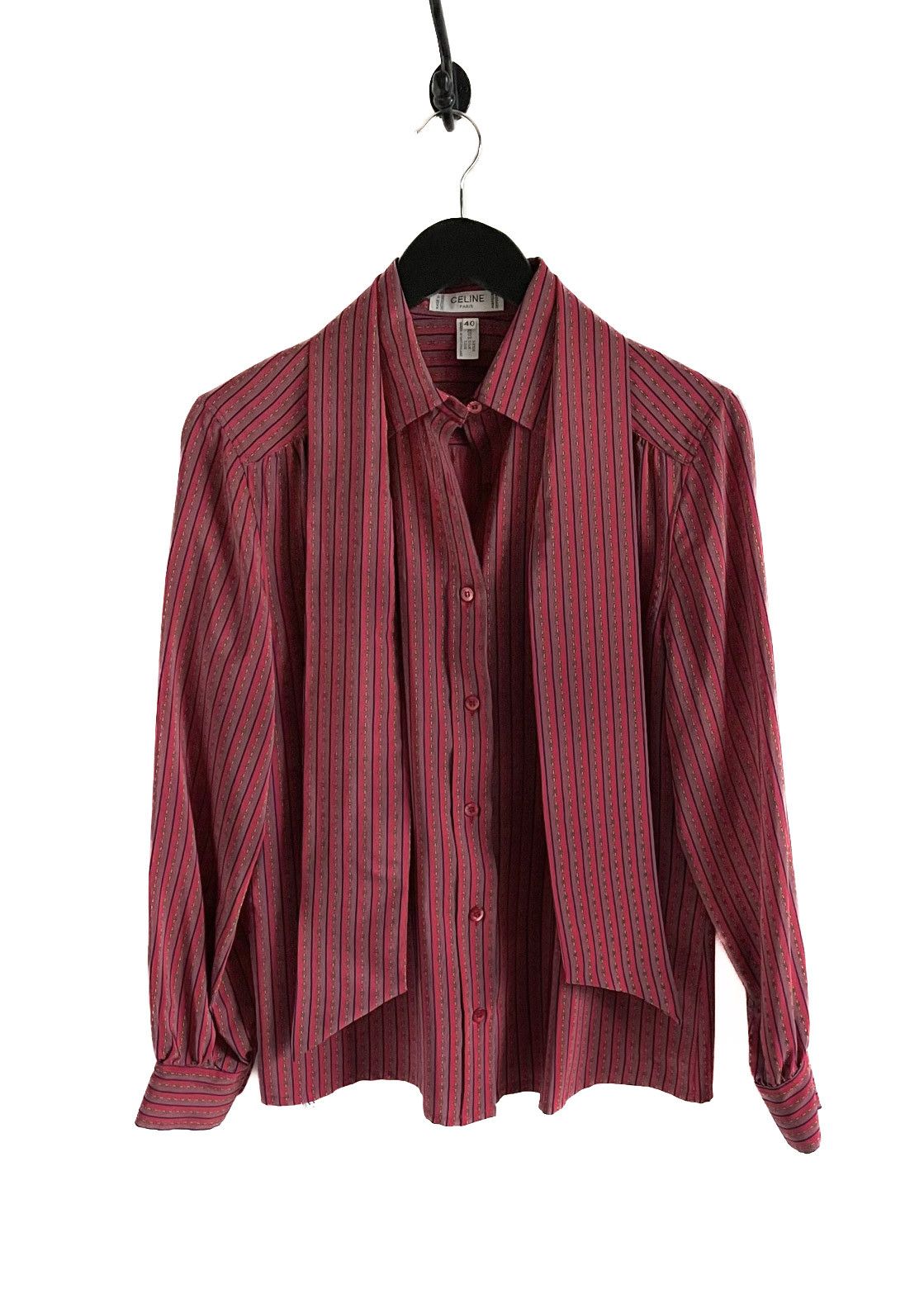 Celine Céline Vintage Red Silk Printed Blouse Size L / US 10 / IT 46 - 7 Thumbnail