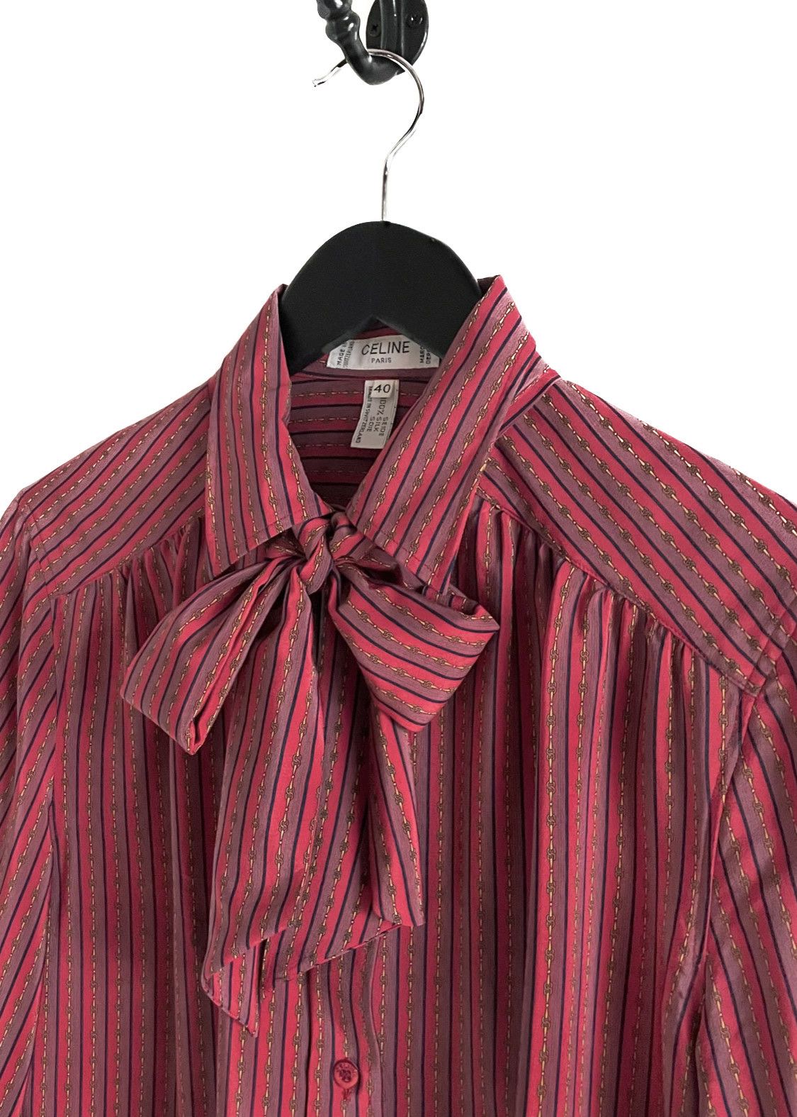 Celine Céline Vintage Red Silk Printed Blouse Size L / US 10 / IT 46 - 3 Thumbnail