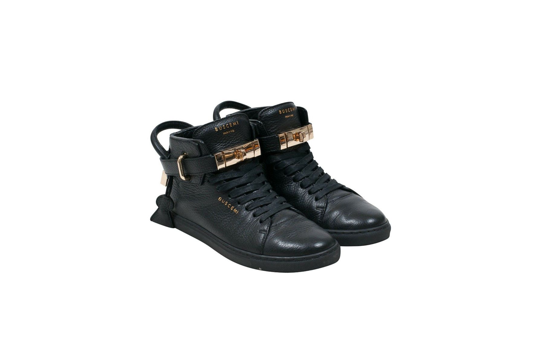 Buscemi 100MM Black Leather Gold Hardware Mid Top Size US 9 / IT 39 - 1 Thumbnail