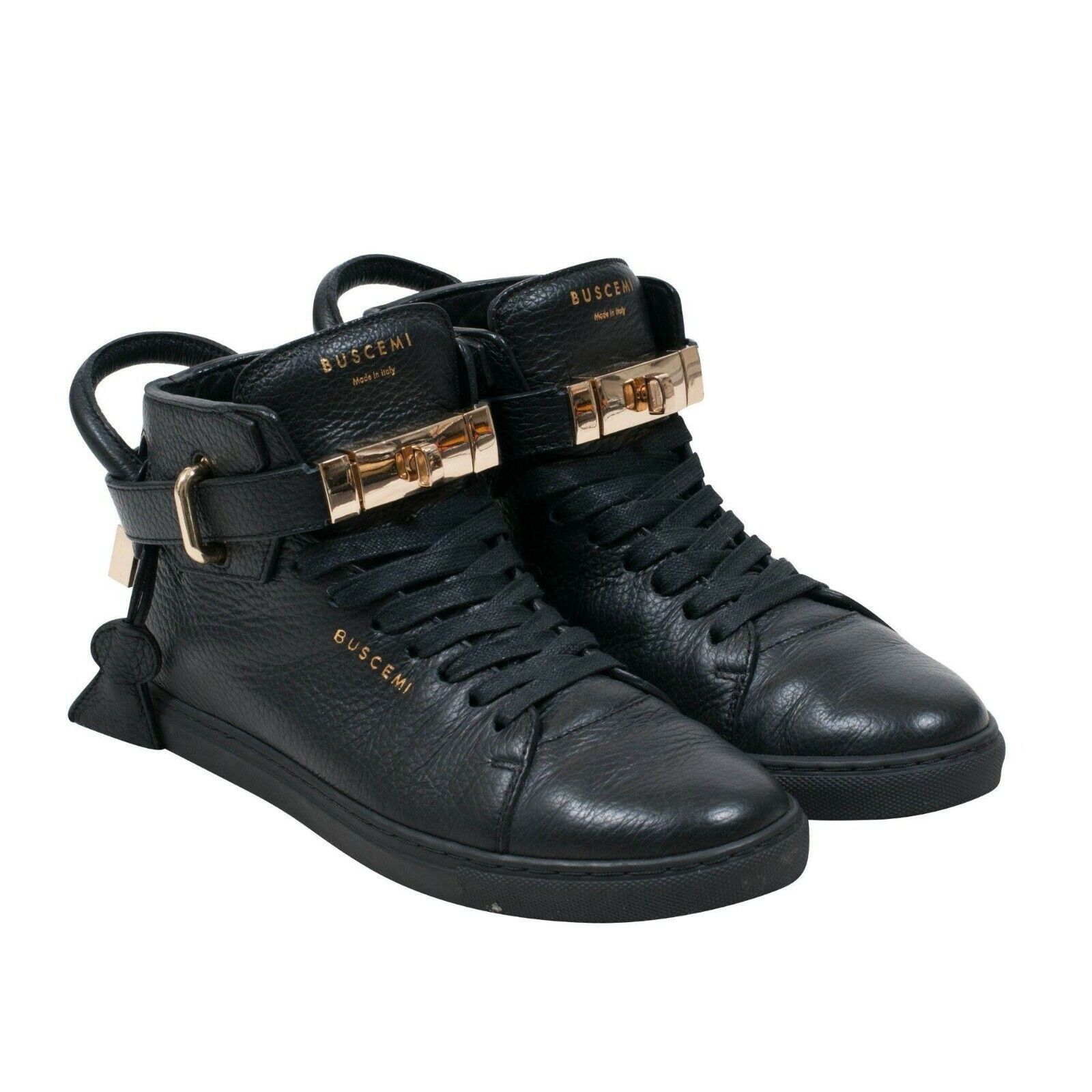 Buscemi 100MM Black Leather Gold Hardware Mid Top Size US 9 / IT 39 - 9 Thumbnail