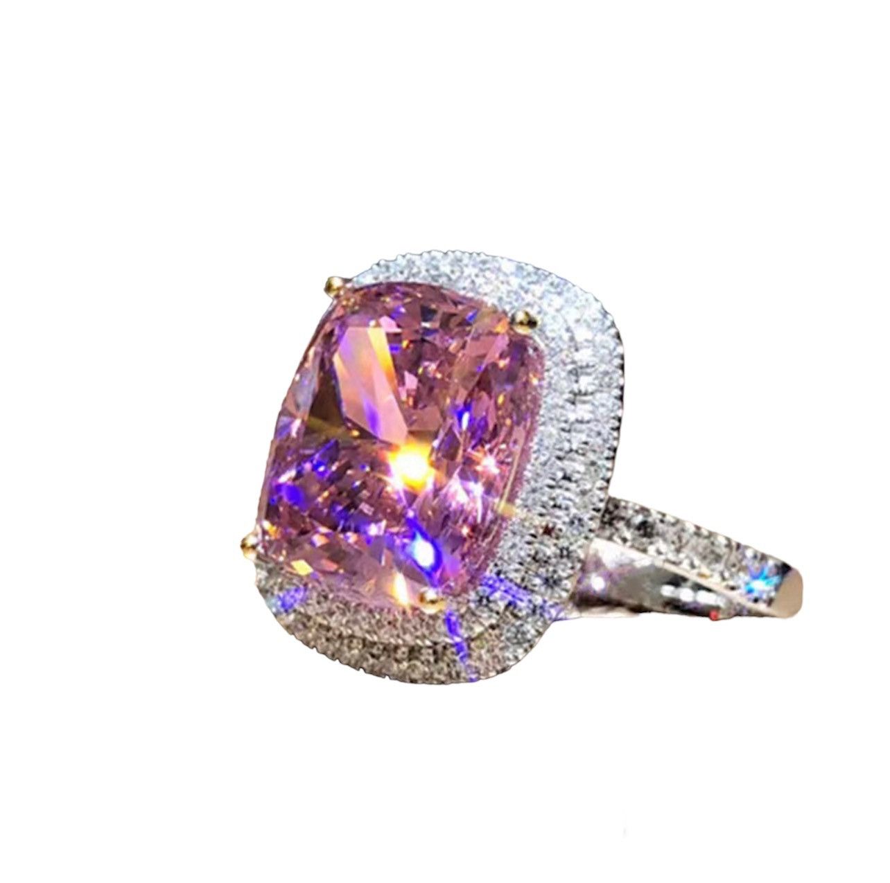 Other New Big Pink Zirconia Diamonds Silver Plated Ring Band Size ONE SIZE - 3 Thumbnail