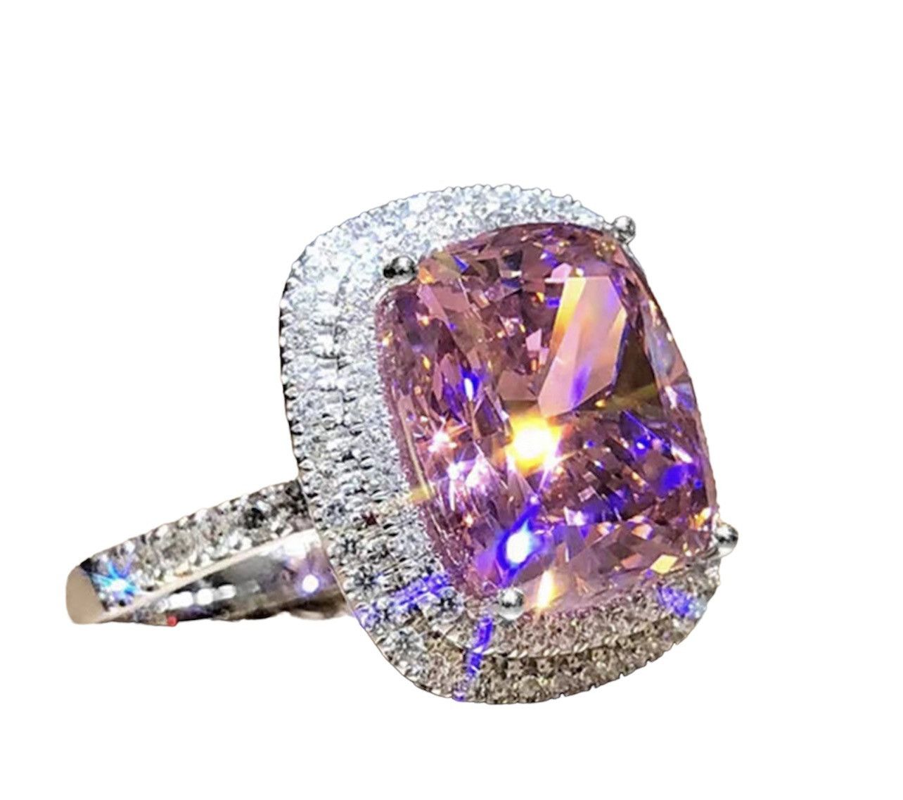 Other New Big Pink Zirconia Diamonds Silver Plated Ring Band Size ONE SIZE - 2 Thumbnail