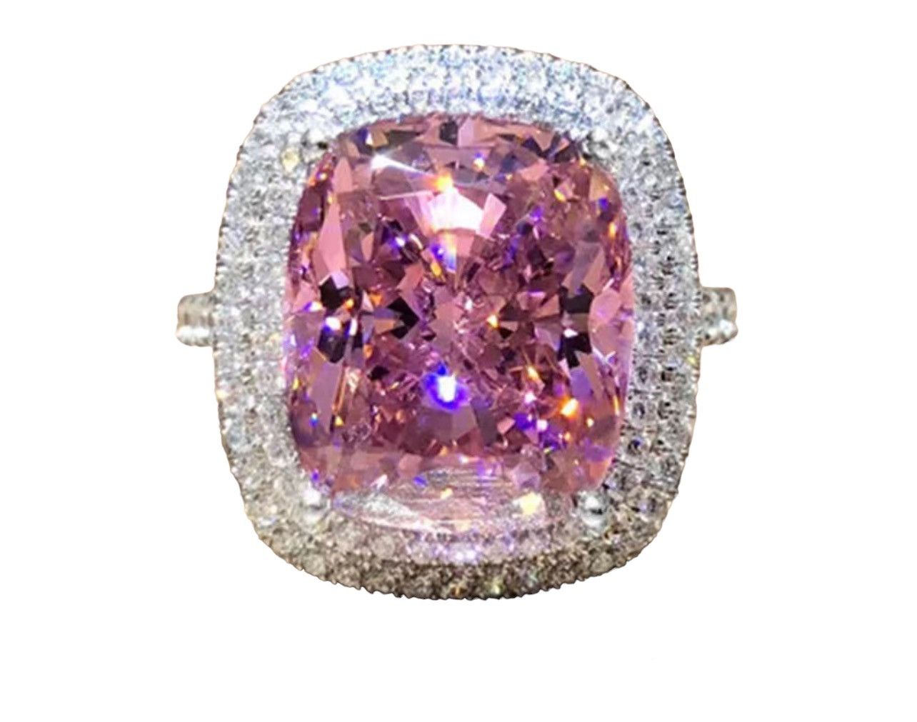 Other New Big Pink Zirconia Diamonds Silver Plated Ring Band Size ONE SIZE - 4 Thumbnail