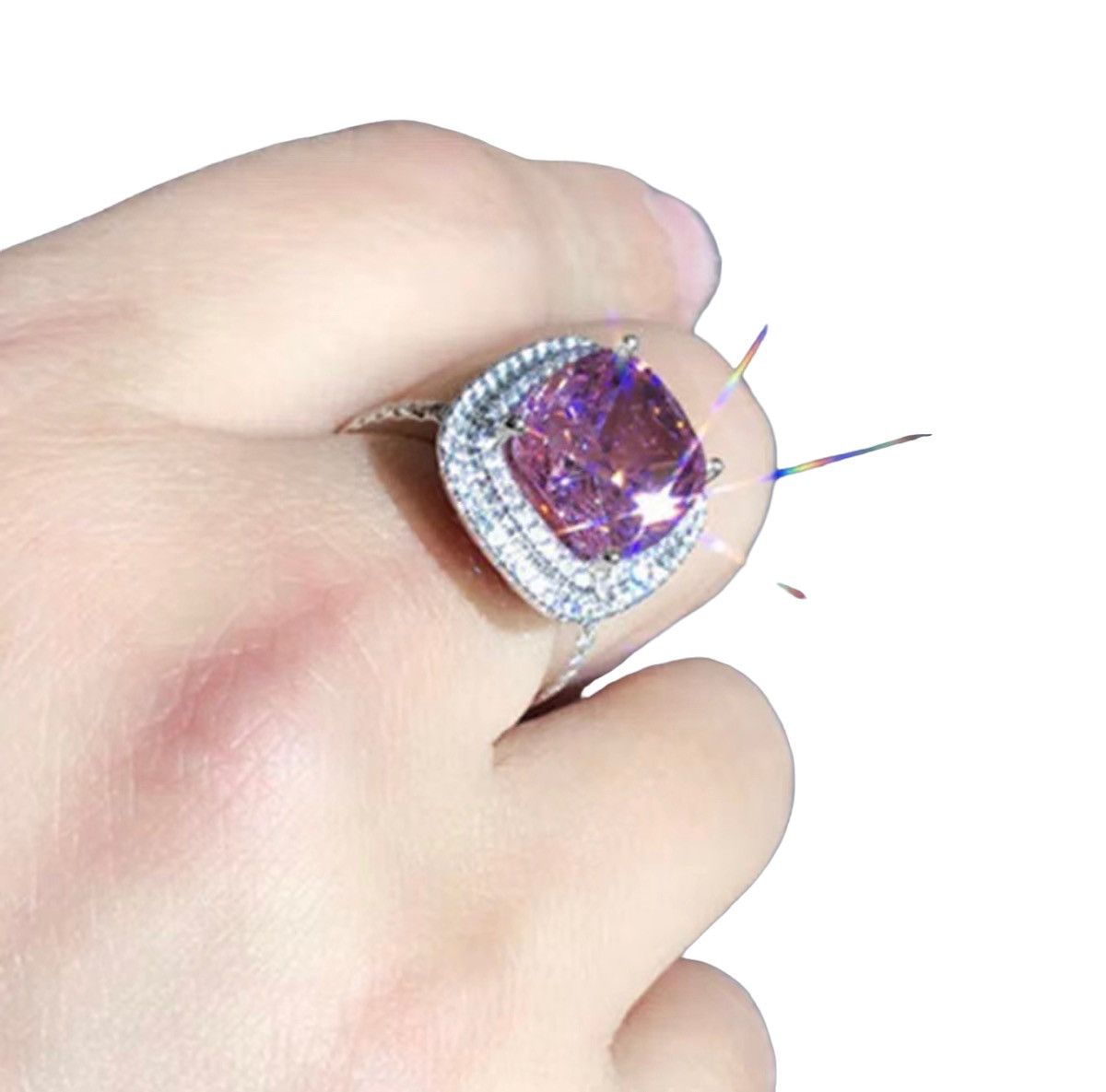 Other New Big Pink Zirconia Diamonds Silver Plated Ring Band Size ONE SIZE - 1 Thumbnail