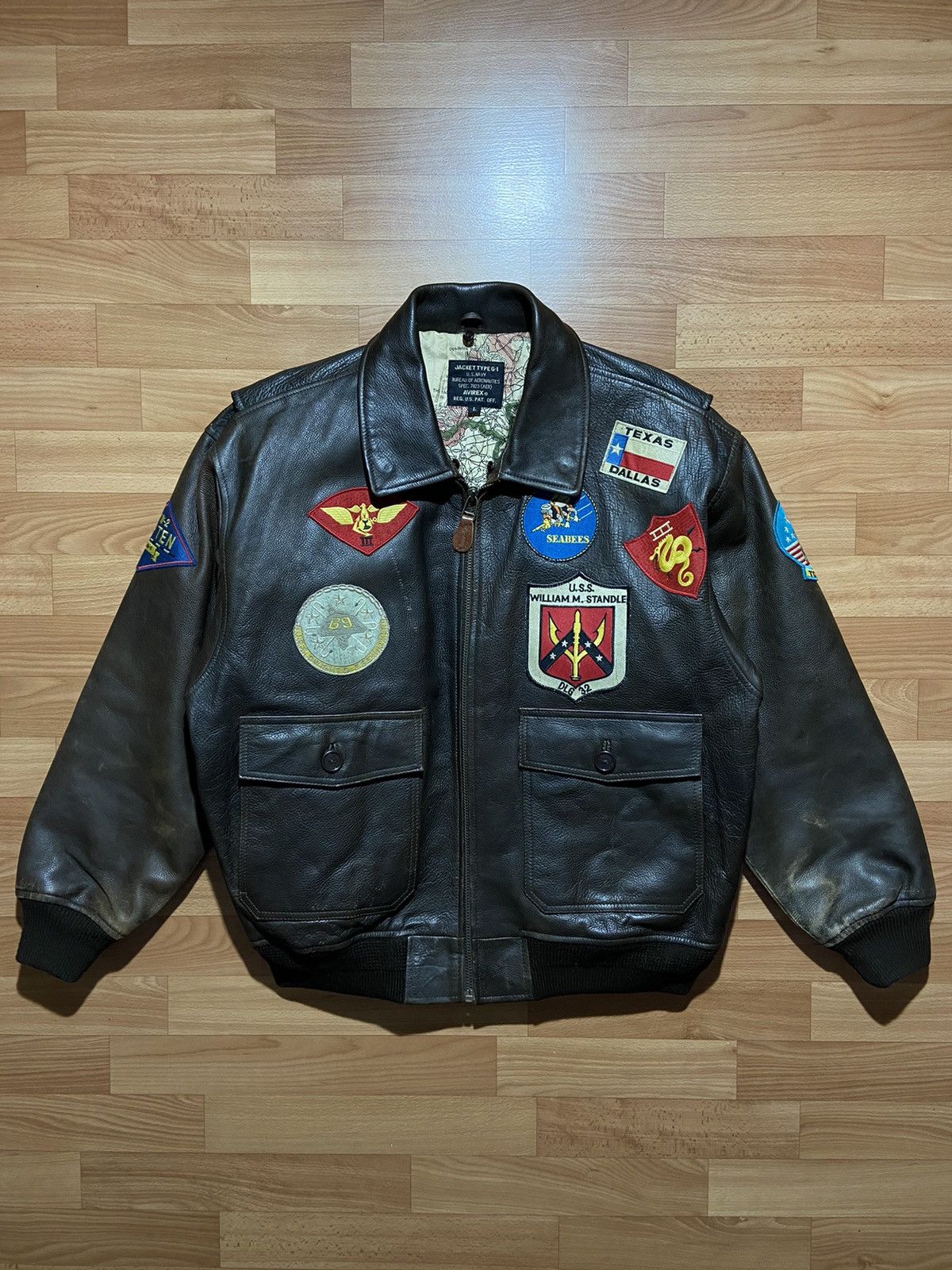 Military Vintage 80s Avirex Leather Jacket Flight Military USA Army ...