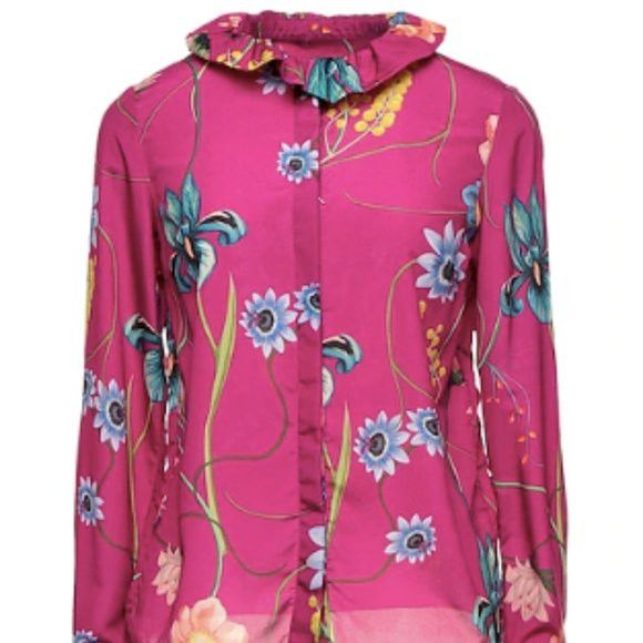 Floral blouse with ruffle collar Fuchsia