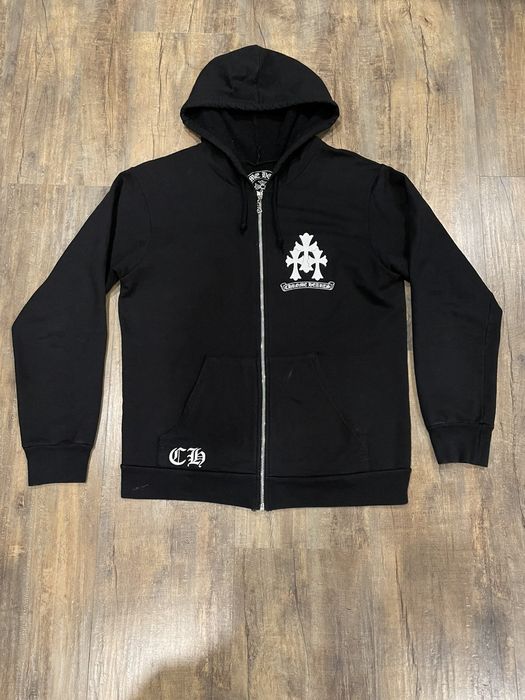 Chrome Hearts RARE Chrome Hearts Triple Cross Logo Black Zip Up Hoodie ...