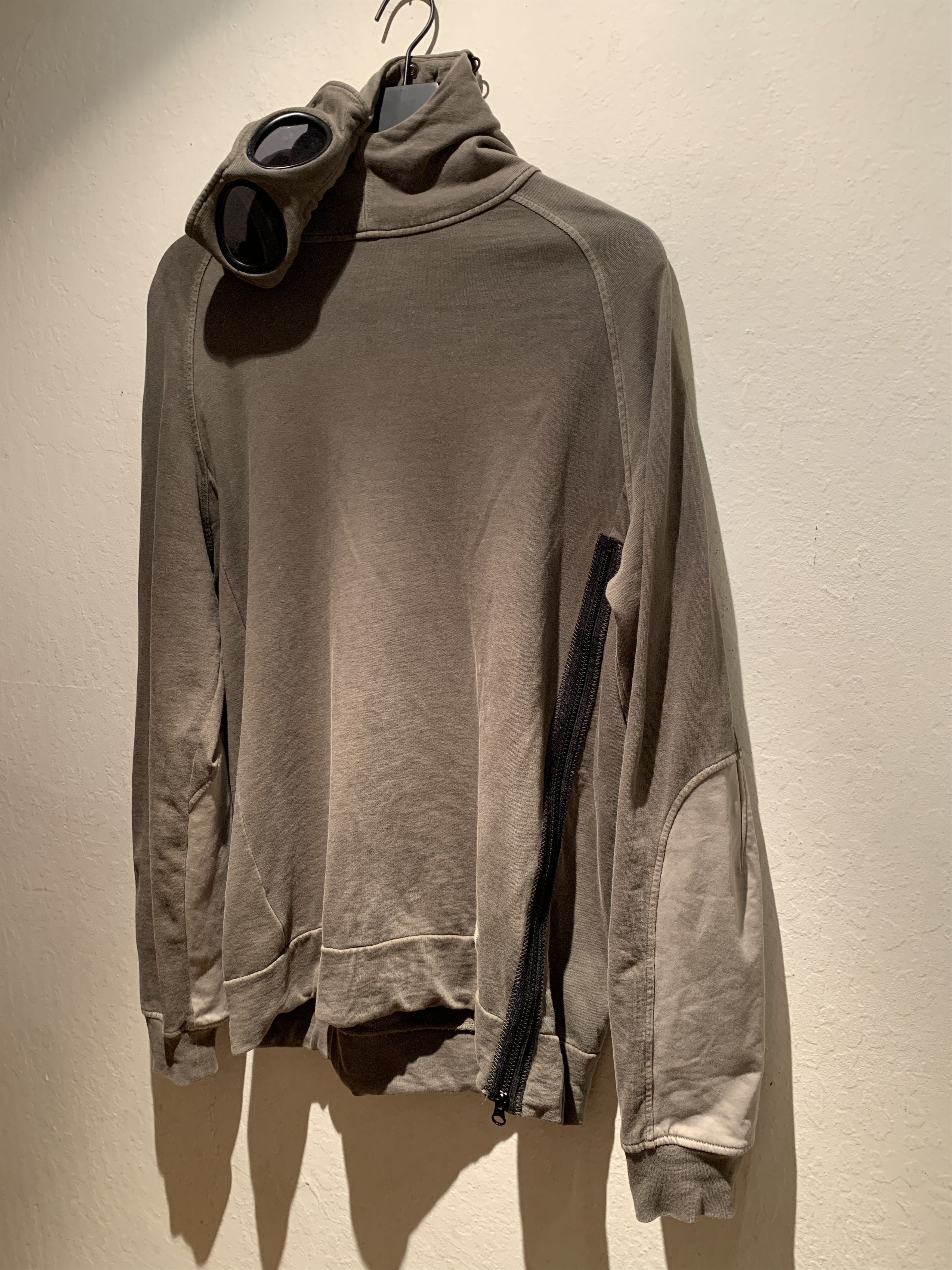 image of C P Company Goggle Side-Zip Hoodie - Large in Dark Khaki, Men's