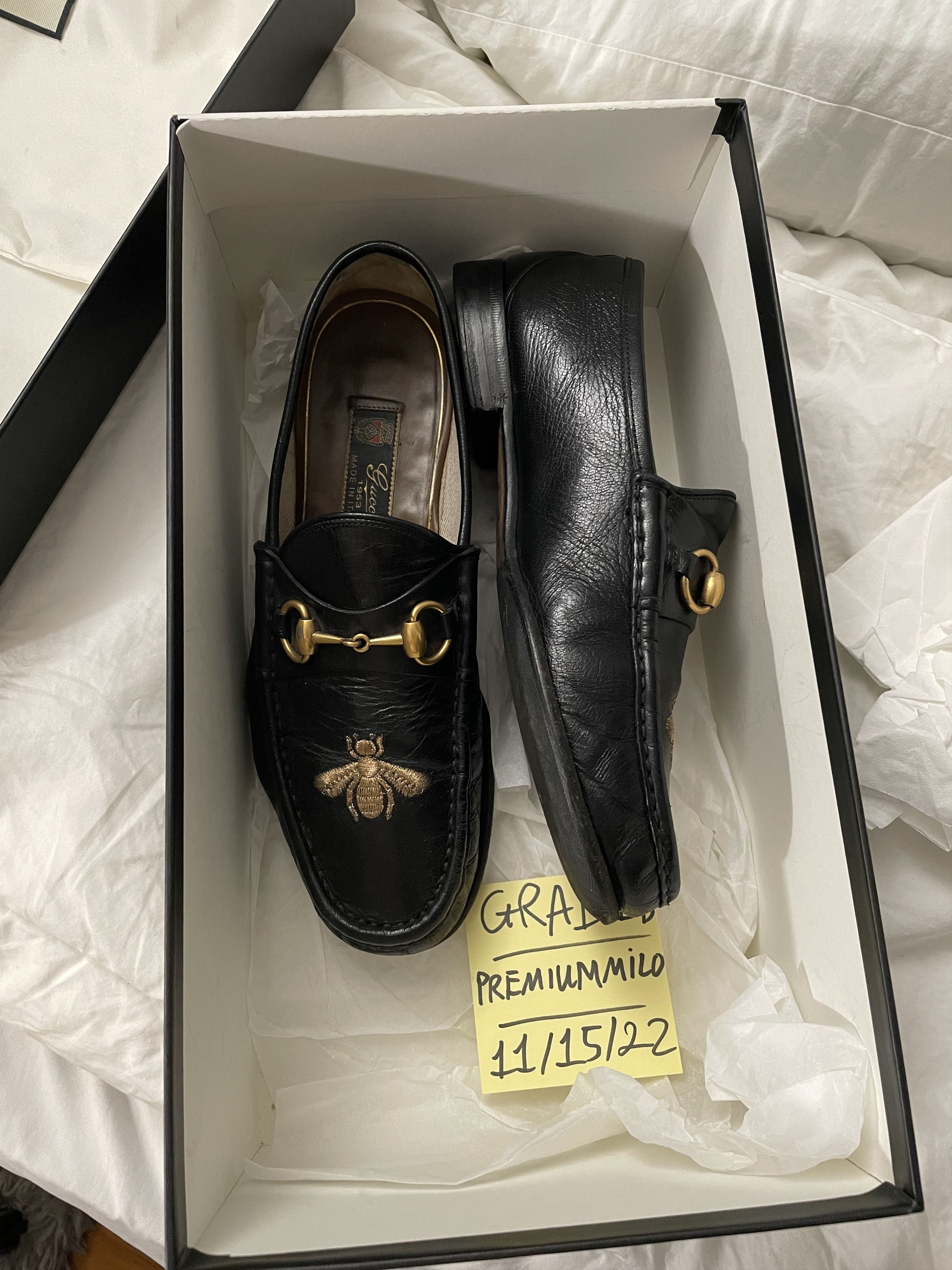 Gucci Black Leather Penny Loafers with Bee Detail Size 8.5 Gucci Horsebit and Bee Detail Chunky Loafers in Black Calf  main image 2