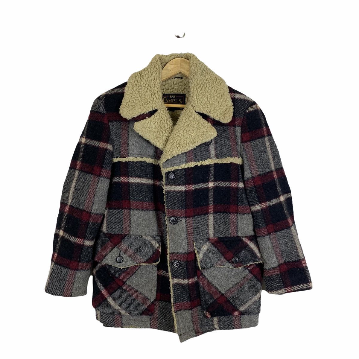 Vintage Vintage CAMPUS Outerwear Usa Checkered Wool Sherpa Jacket Size US M / EU 48-50 / 2 - 1 Thumbnail
