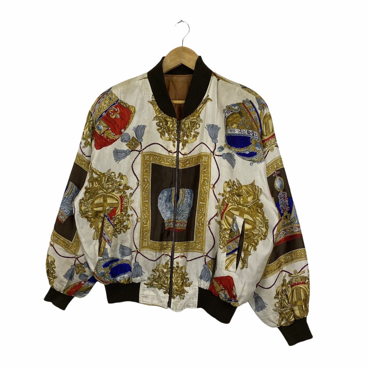 Designer × Vintage Vintage BAROQUE Design Fullprint Silk Bomber Jacket Size US L / EU 52-54 / 3 - 4 Thumbnail