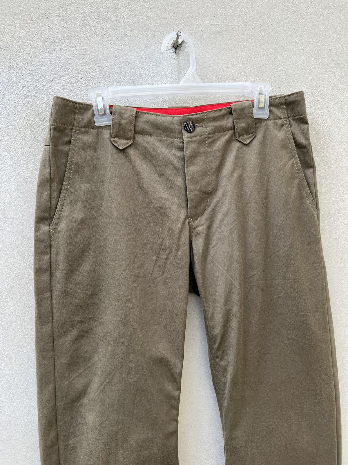 Vintage Love & Peace Japan Olive Green Curve Leg Chinos Trouser Pant Size US 31 - 2 Thumbnail