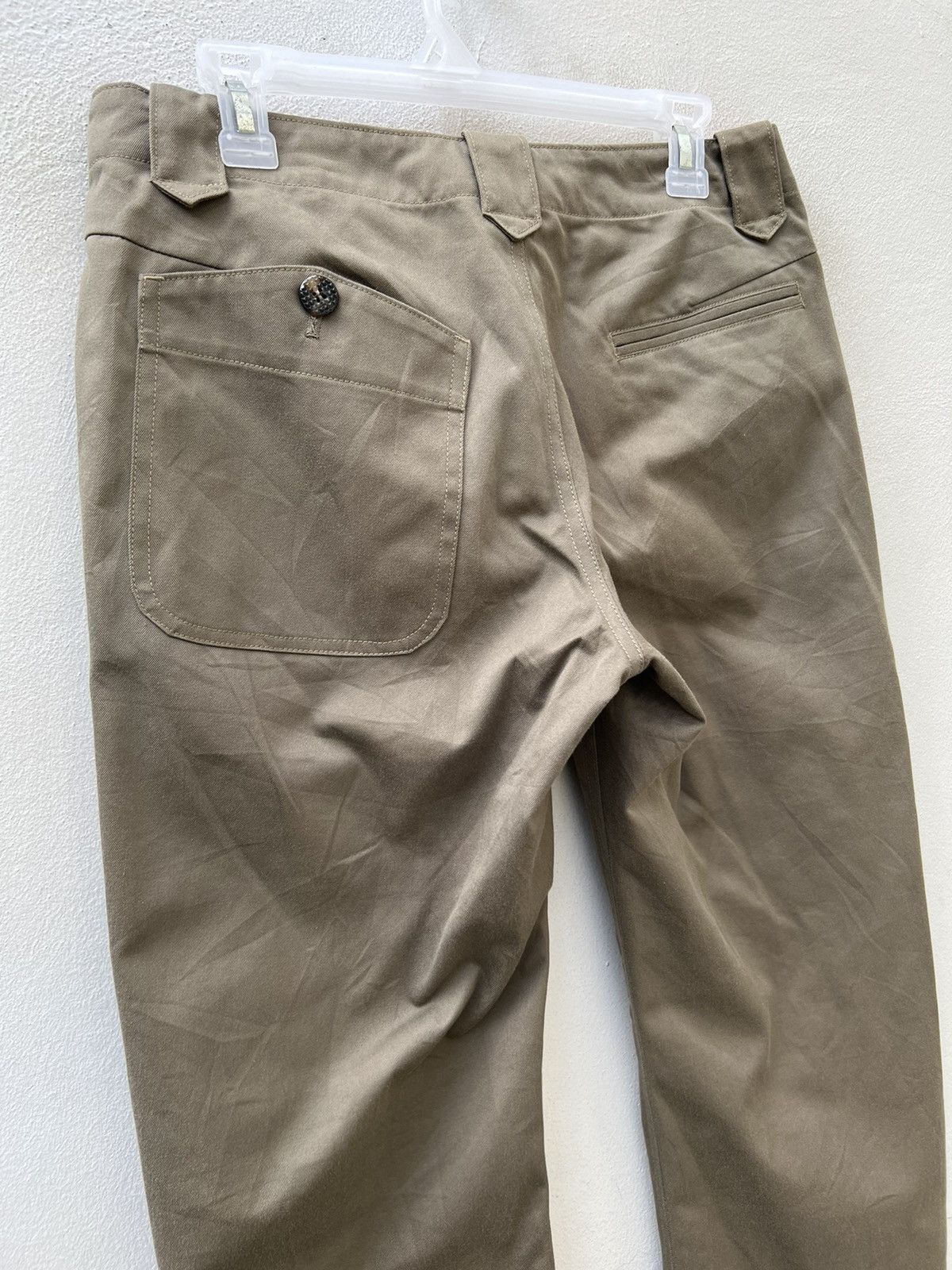 Vintage Love & Peace Japan Olive Green Curve Leg Chinos Trouser Pant Size US 31 - 11 Thumbnail