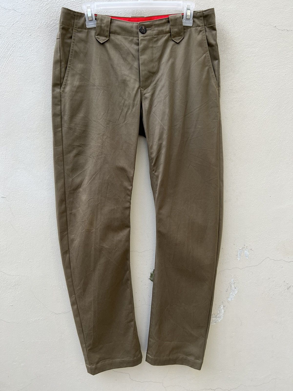 Vintage Love & Peace Japan Olive Green Curve Leg Chinos Trouser Pant Size US 31 - 1 Thumbnail