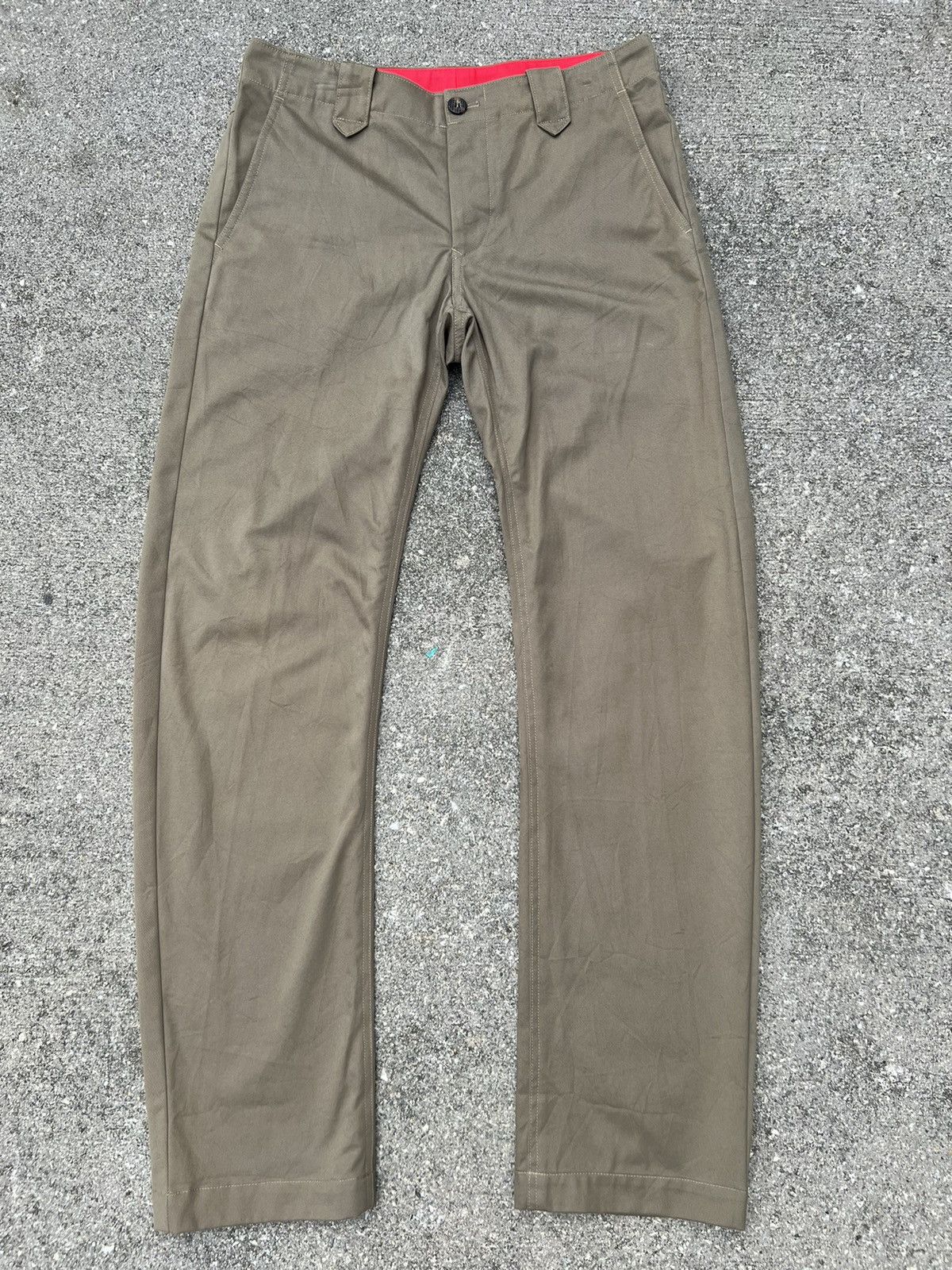 Vintage Love & Peace Japan Olive Green Curve Leg Chinos Trouser Pant Size US 31 - 20 Thumbnail