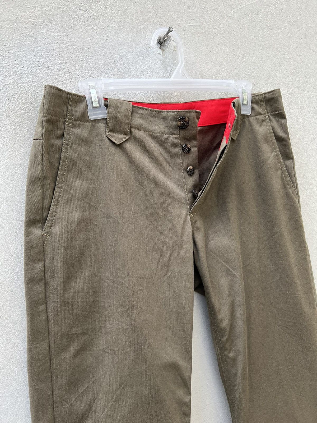 Vintage Love & Peace Japan Olive Green Curve Leg Chinos Trouser Pant Size US 31 - 4 Thumbnail