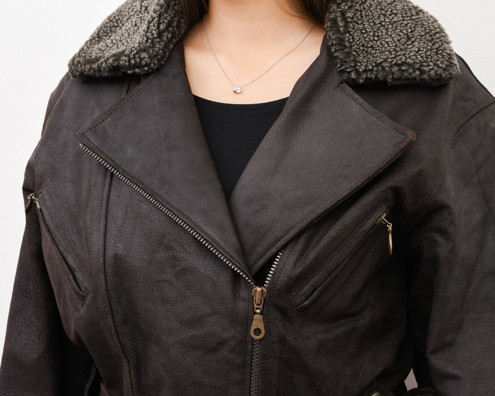 Arizona Jean Co. × Vintage S Suede Biker Jacket Leather Removable Sherpa Collar Belt Size S / US 4 / IT 40 - 5 Thumbnail