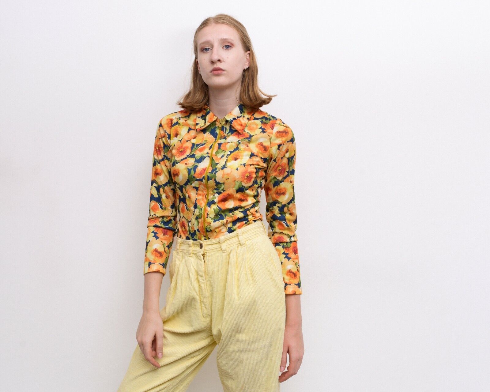 Other × Vintage 90's Funky Floral Pattern Blouse Shirt Zip Up Top Track Suit Size XS / US 0-2 / IT 36-38 - 3 Thumbnail