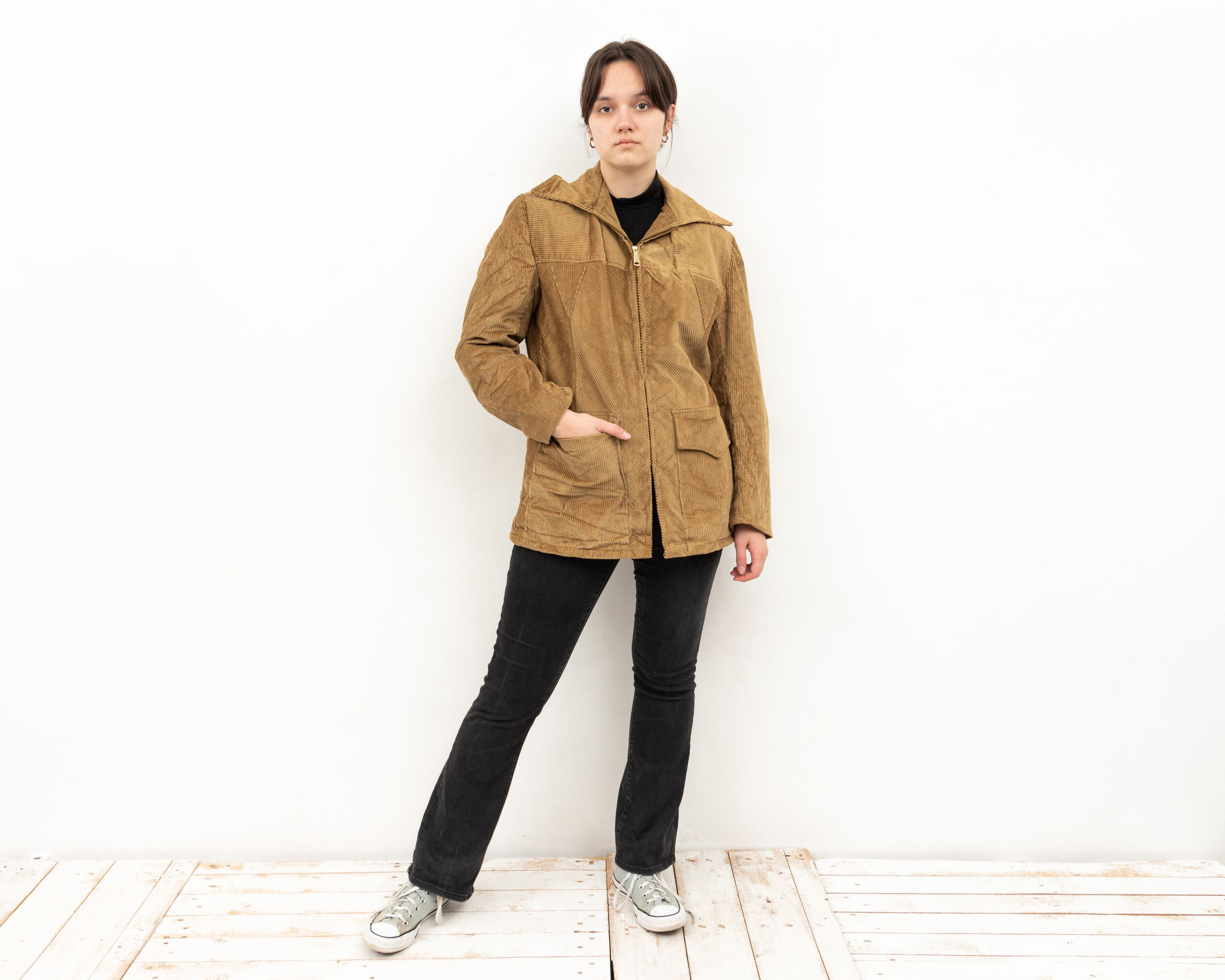 Other × Vintage Corduroy Jacket Faux Fur Lining Over Coat Cords Warm Zip Up Size M / US 6-8 / IT 42-44 - 1 Thumbnail